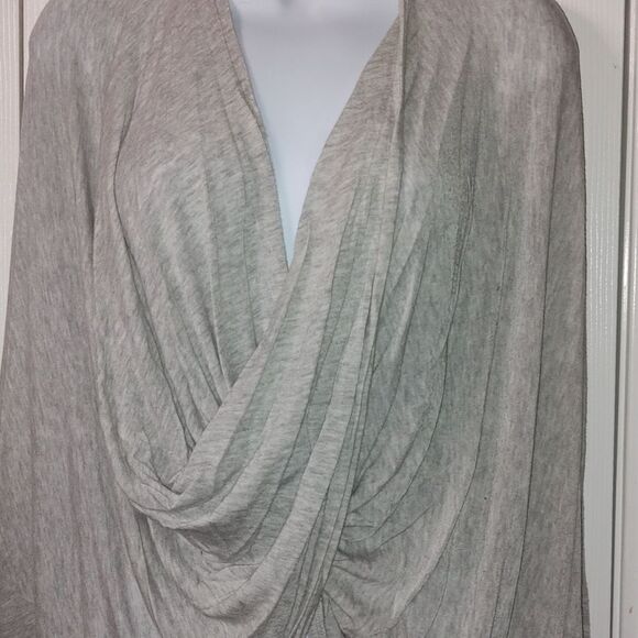 Grace Lace drape twist front gray  long sleeve blouse top - Picture 2 of 4
